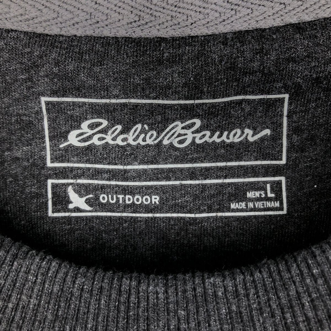 Eddie Bauer Border Pattern Henley Neck Thermal Long-Sleeve T-Shirt (Waffle Knit) - Men's Size L (approx.) cotton black type Vintage Second Hand