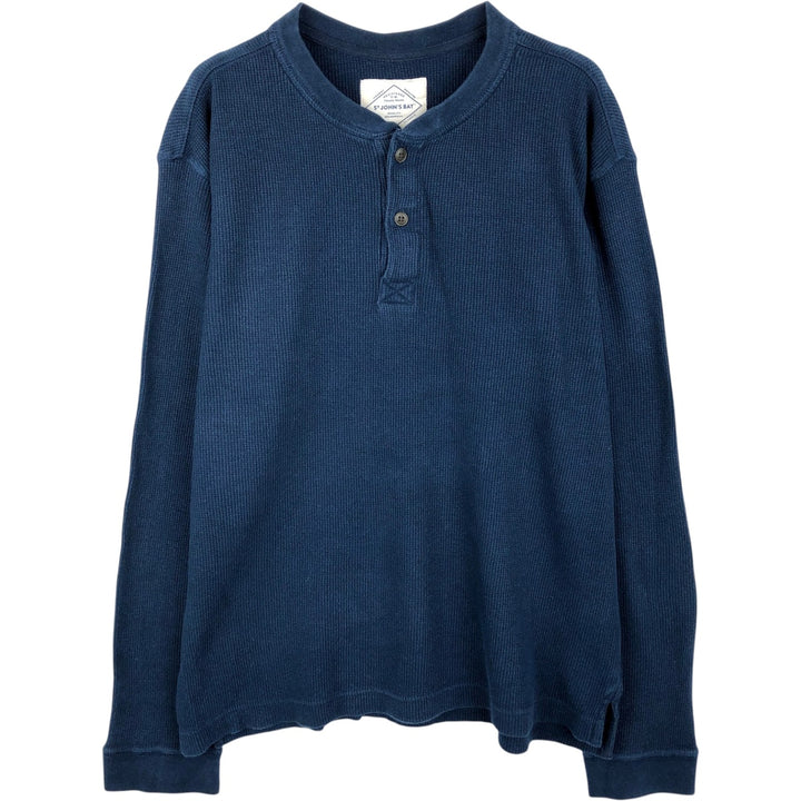 St. John's Bay Henley Neck Thermal Long-Sleeve T-Shirt, Men's Size L (approx.) cotton navy blue type Vintage Second Hand