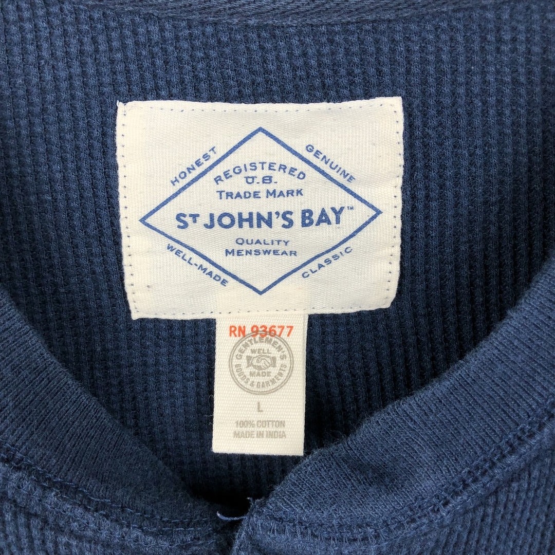 St. John's Bay Henley Neck Thermal Long-Sleeve T-Shirt, Men's Size L (approx.) cotton navy blue type Vintage Second Hand