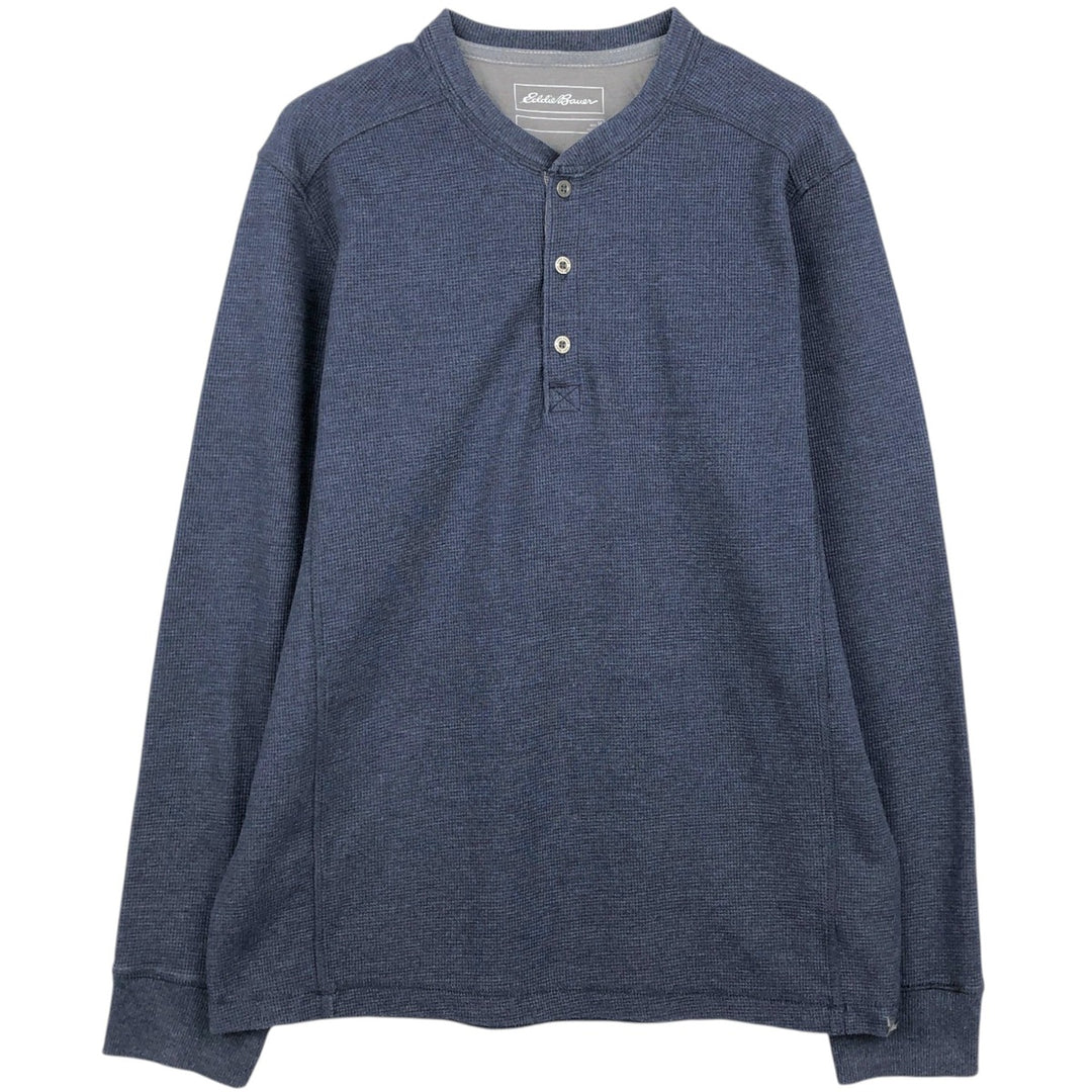 Eddie Bauer Henley Neck Thermal Long T-Shirt Waffle Men's M Size cotton blue type Vintage Second Hand