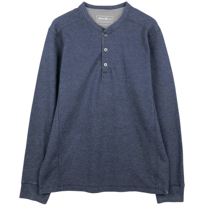 Eddie Bauer Henley Neck Thermal Long T-Shirt Waffle Men's M Size cotton blue type Vintage Second Hand