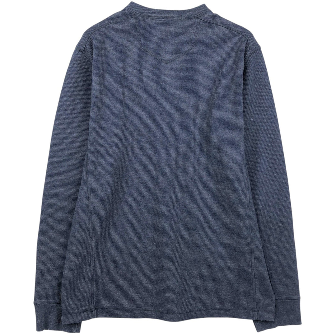 Eddie Bauer Henley Neck Thermal Long T-Shirt Waffle Men's M Size cotton blue type Vintage Second Hand
