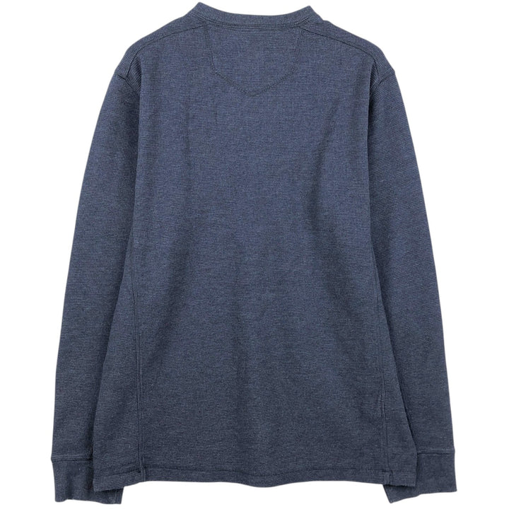 Eddie Bauer Henley Neck Thermal Long T-Shirt Waffle Men's M Size cotton blue type Vintage Second Hand