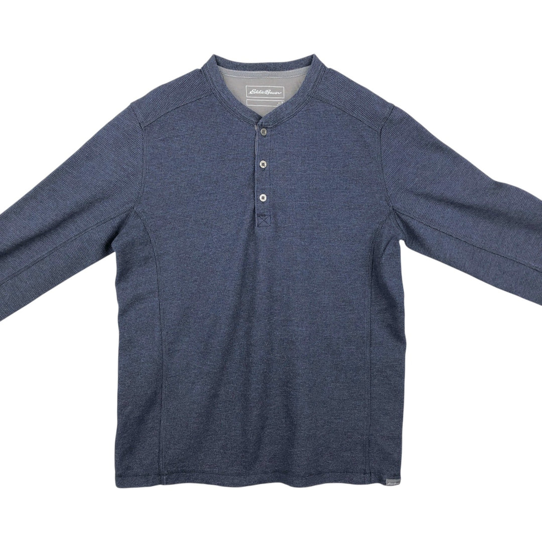 Eddie Bauer Henley Neck Thermal Long T-Shirt Waffle Men's M Size cotton blue type Vintage Second Hand