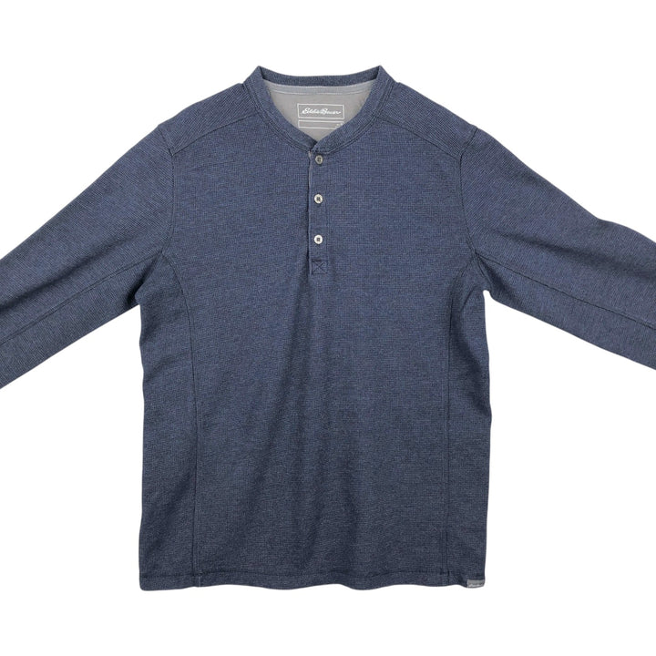 Eddie Bauer Henley Neck Thermal Long T-Shirt Waffle Men's M Size cotton blue type Vintage Second Hand
