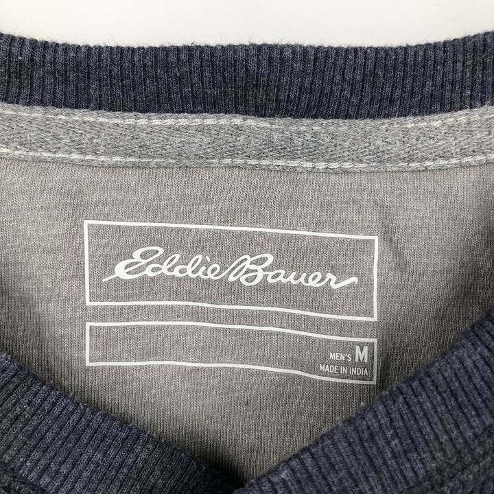 Eddie Bauer Henley Neck Thermal Long T-Shirt Waffle Men's M Size cotton blue type Vintage Second Hand