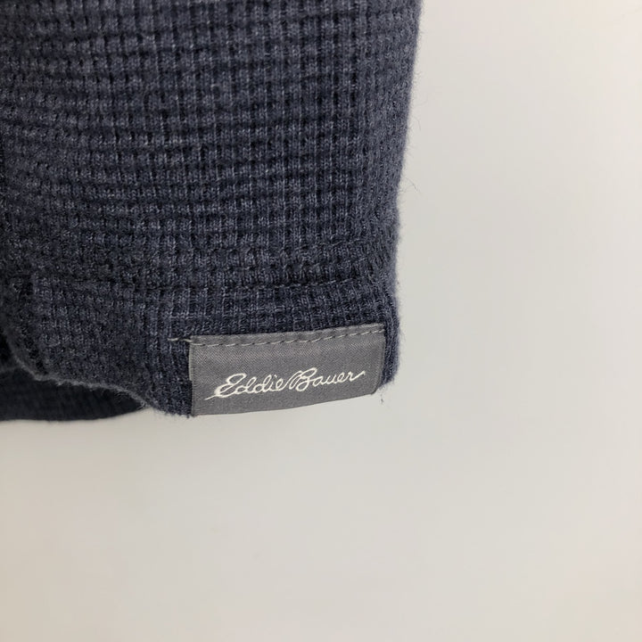 Eddie Bauer Henley Neck Thermal Long T-Shirt Waffle Men's M Size cotton blue type Vintage Second Hand