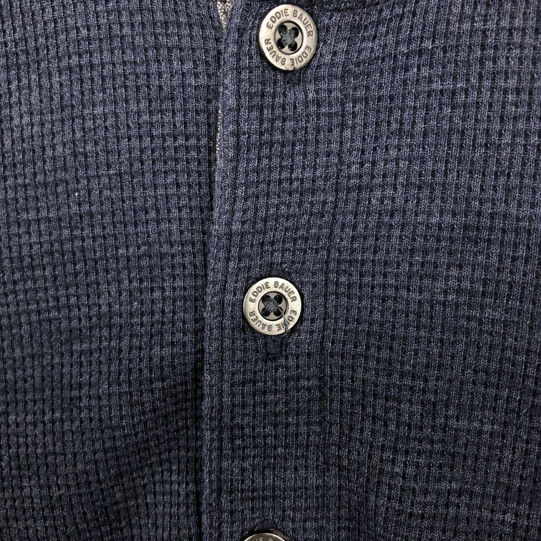 Eddie Bauer Henley Neck Thermal Long T-Shirt Waffle Men's M Size cotton blue type Vintage Second Hand