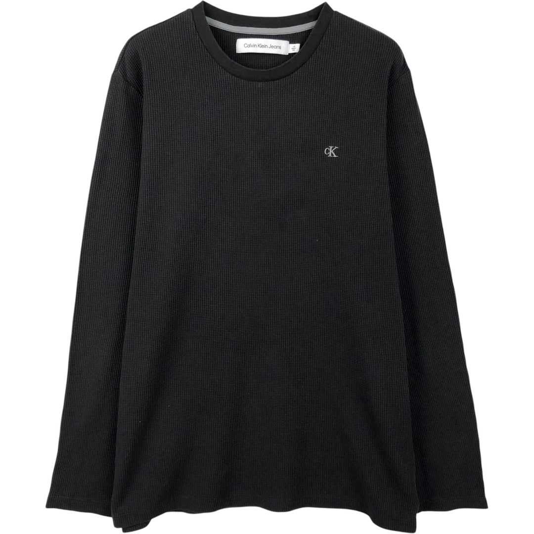 Calvin Klein Jeans Thermal Long T-Shirt, Waffle, Men's Size L cotton black type Vintage Second Hand