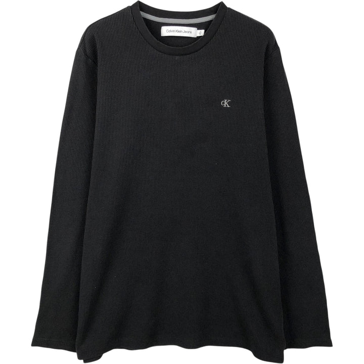 Calvin Klein Jeans Thermal Long T-Shirt, Waffle, Men's Size L cotton black type Vintage Second Hand