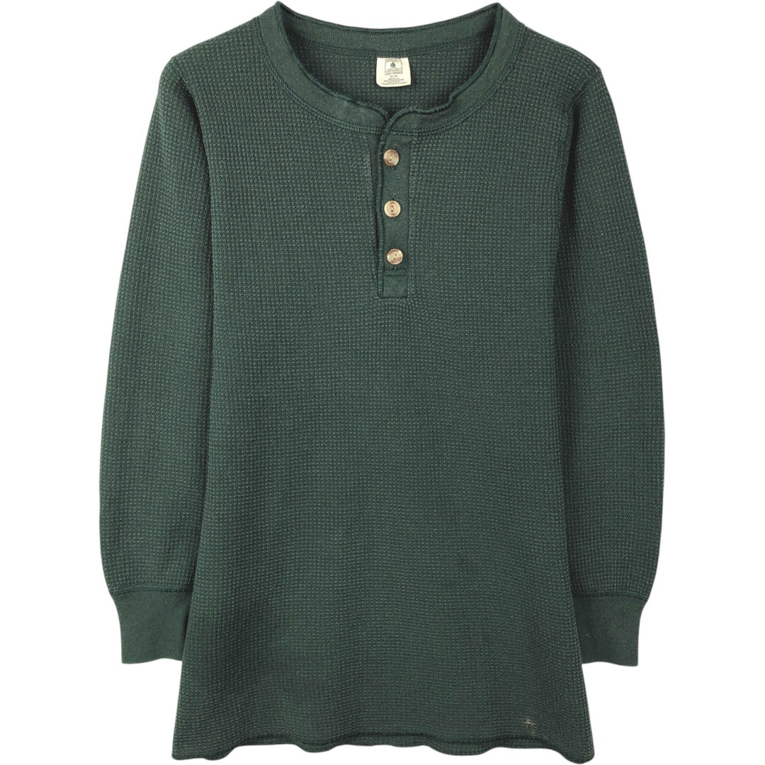 NORTHWEST TERRITORY Henley Neck Thermal Long-Sleeve T-Shirt, Waffle Knit, Made in USA, Men's Size L (approx.) cotton green type Vintage Second Hand