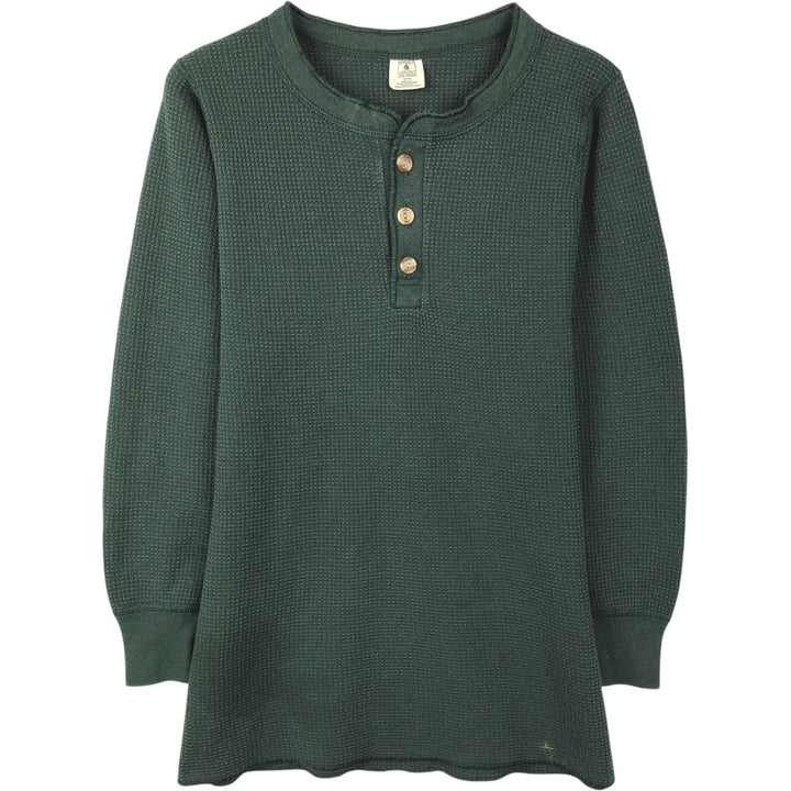 NORTHWEST TERRITORY Henley Neck Thermal Long-Sleeve T-Shirt, Waffle Knit, Made in USA, Men's Size L (approx.) cotton green type Vintage Second Hand