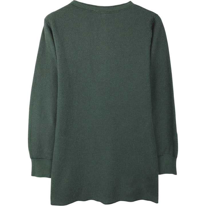 NORTHWEST TERRITORY Henley Neck Thermal Long-Sleeve T-Shirt, Waffle Knit, Made in USA, Men's Size L (approx.) cotton green type Vintage Second Hand
