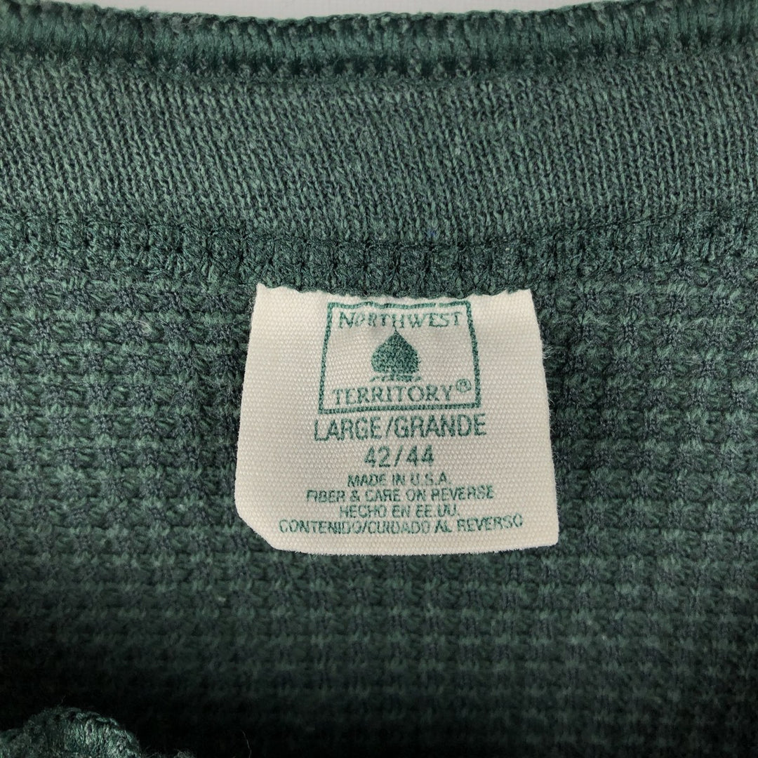NORTHWEST TERRITORY Henley Neck Thermal Long-Sleeve T-Shirt, Waffle Knit, Made in USA, Men's Size L (approx.) cotton green type Vintage Second Hand