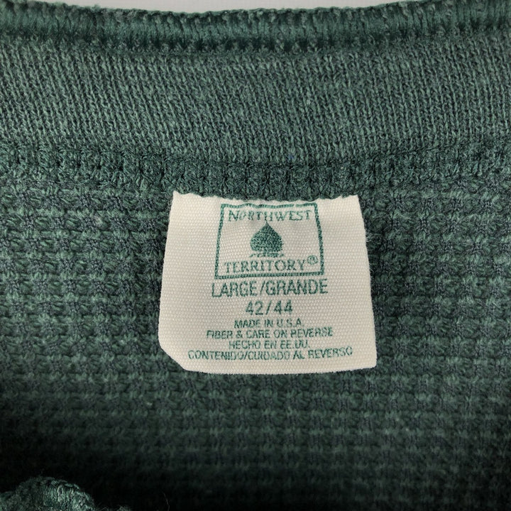 NORTHWEST TERRITORY Henley Neck Thermal Long-Sleeve T-Shirt, Waffle Knit, Made in USA, Men's Size L (approx.) cotton green type Vintage Second Hand