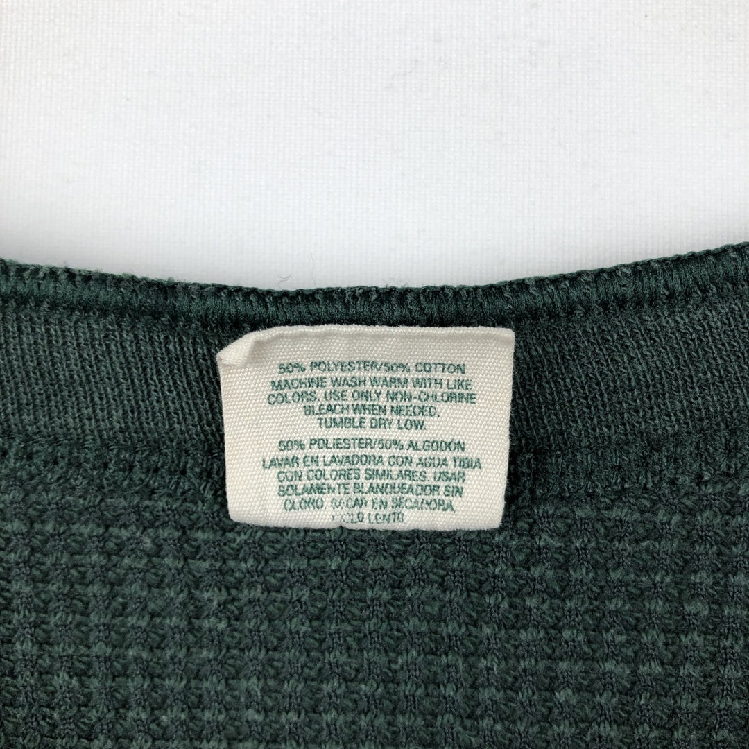 NORTHWEST TERRITORY Henley Neck Thermal Long-Sleeve T-Shirt, Waffle Knit, Made in USA, Men's Size L (approx.) cotton green type Vintage Second Hand