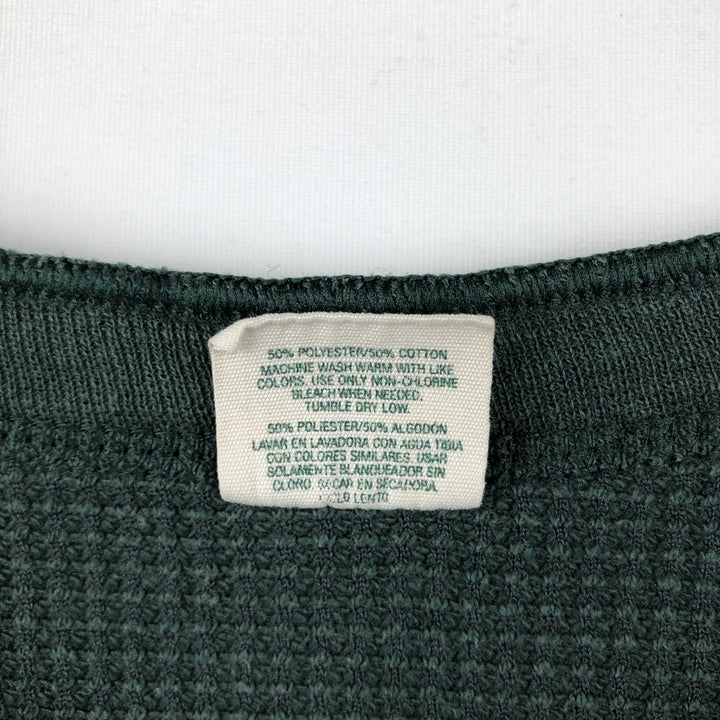 NORTHWEST TERRITORY Henley Neck Thermal Long-Sleeve T-Shirt, Waffle Knit, Made in USA, Men's Size L (approx.) cotton green type Vintage Second Hand