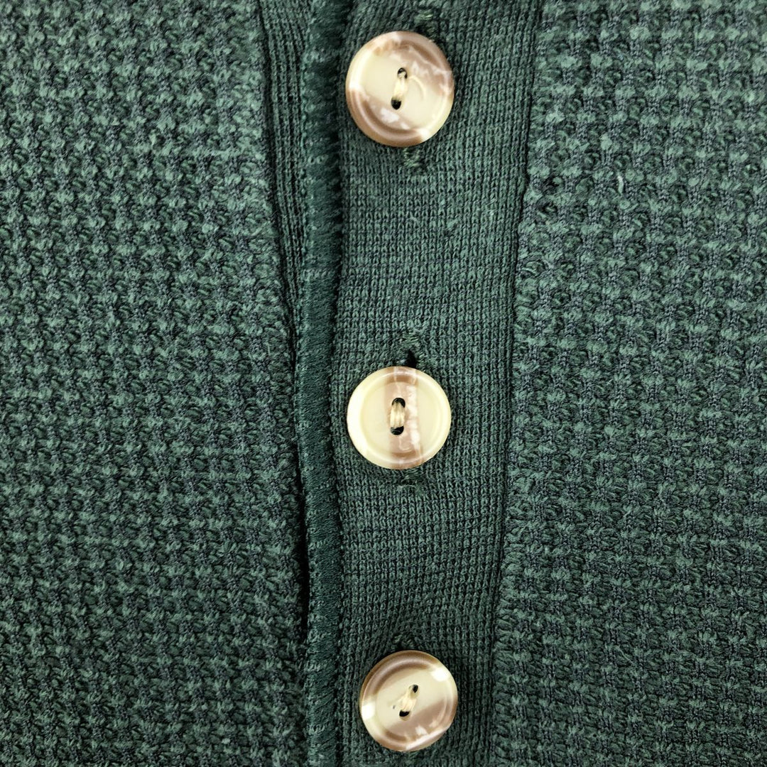 NORTHWEST TERRITORY Henley Neck Thermal Long-Sleeve T-Shirt, Waffle Knit, Made in USA, Men's Size L (approx.) cotton green type Vintage Second Hand