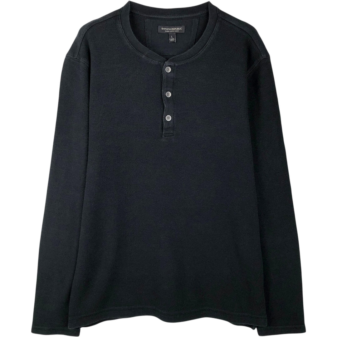 Banana Republic Men's Thermal Waffle Henley T-Shirt, Size L Pima Cotton black type Vintage Second Hand