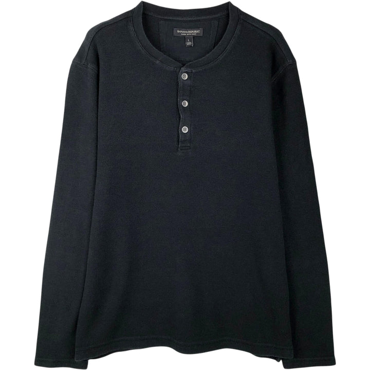 Banana Republic Men's Thermal Waffle Henley T-Shirt, Size L Pima Cotton black type Vintage Second Hand