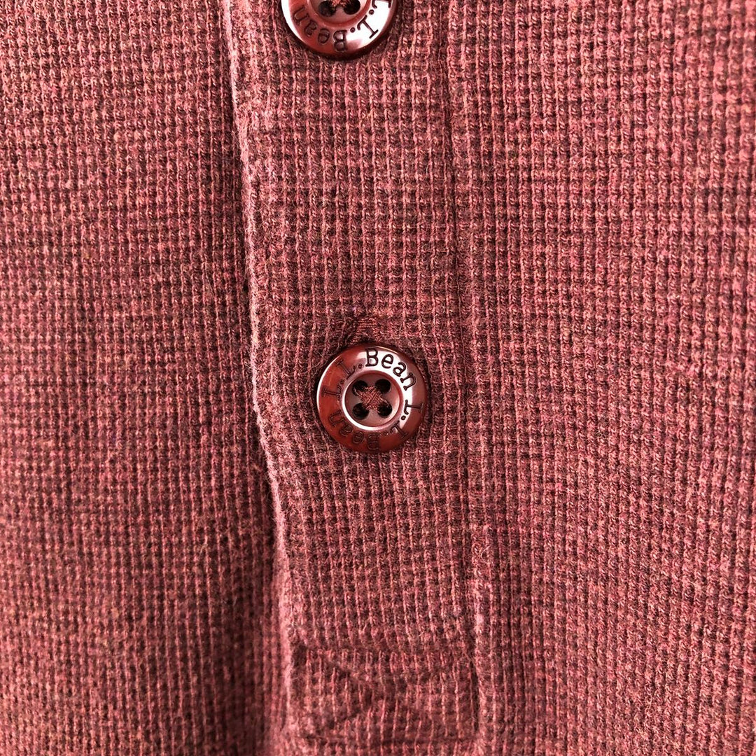 90s-00'S LLBean Henley Neck Thermal Long-Sleeve T-Shirt, Waffle Knit, Men's Size M (Equivalent), Vintage cotton red type reddish brown Vintage Second Hand