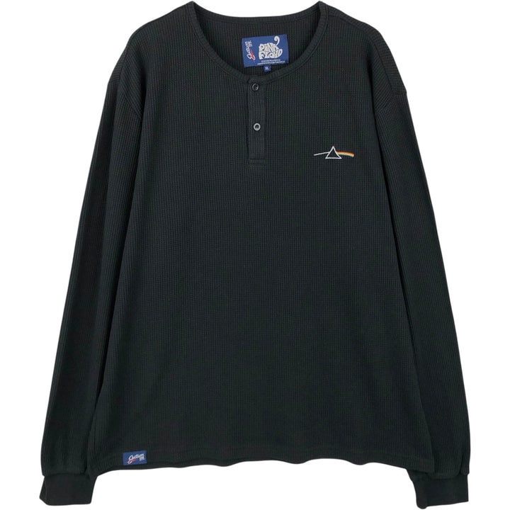 PINK FLOYD Henley Neck Band Thermal Long-Sleeve T-Shirt (Waffle Knit) - Men's XL equivalent unclear black type Vintage Second Hand