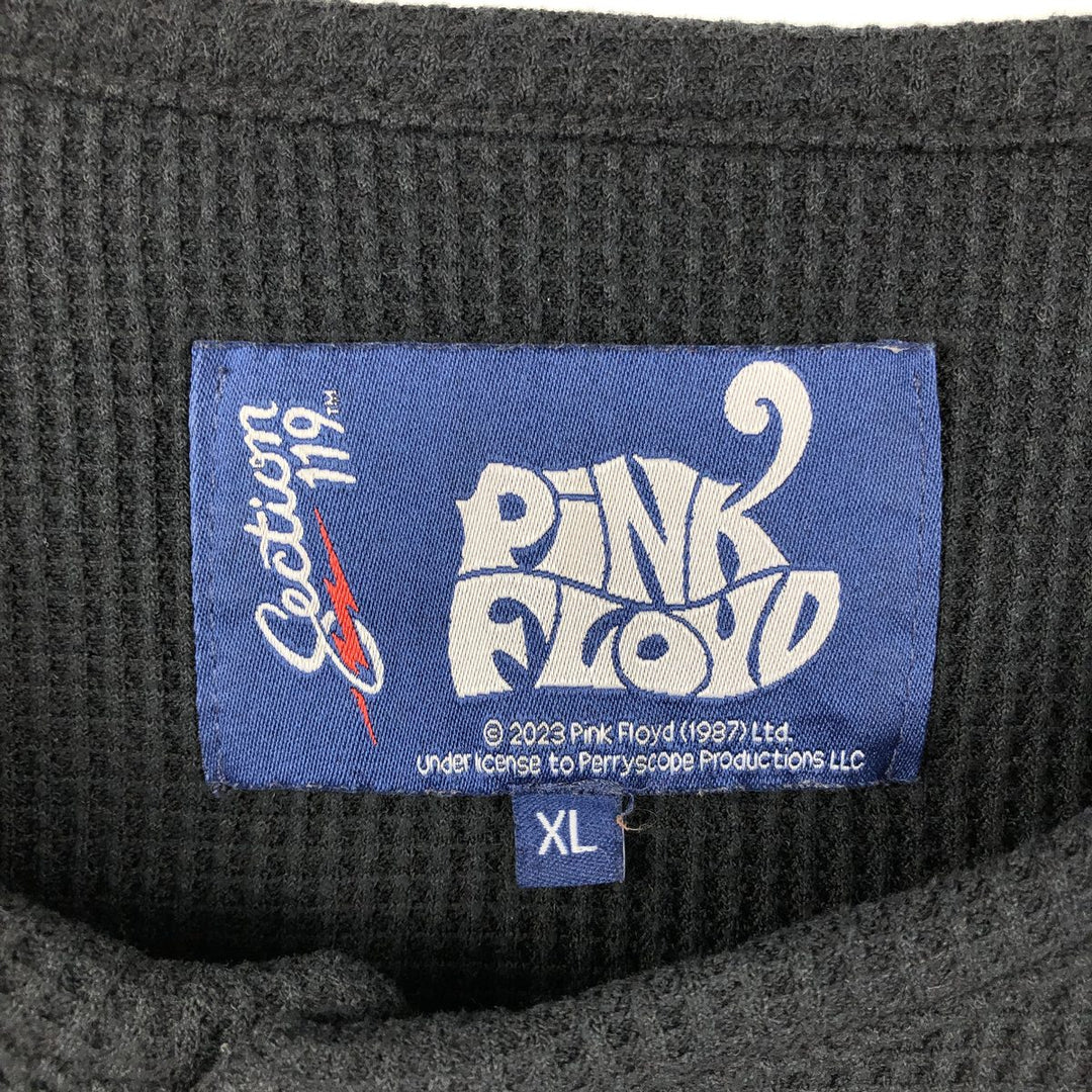 PINK FLOYD Henley Neck Band Thermal Long-Sleeve T-Shirt (Waffle Knit) - Men's XL equivalent unclear black type Vintage Second Hand