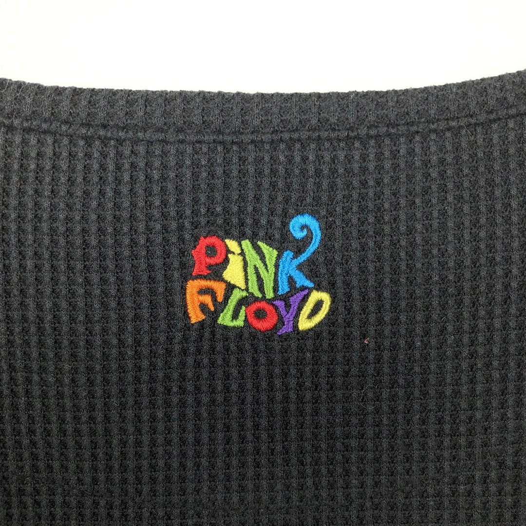 PINK FLOYD Henley Neck Band Thermal Long-Sleeve T-Shirt (Waffle Knit) - Men's XL equivalent unclear black type Vintage Second Hand