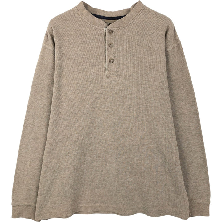 90'S LLBean Henley Neck Thermal Long-Sleeve T-Shirt, Waffle Knit, Men's Size M (Equivalent), Vintage cotton Beige type Vintage Second Hand