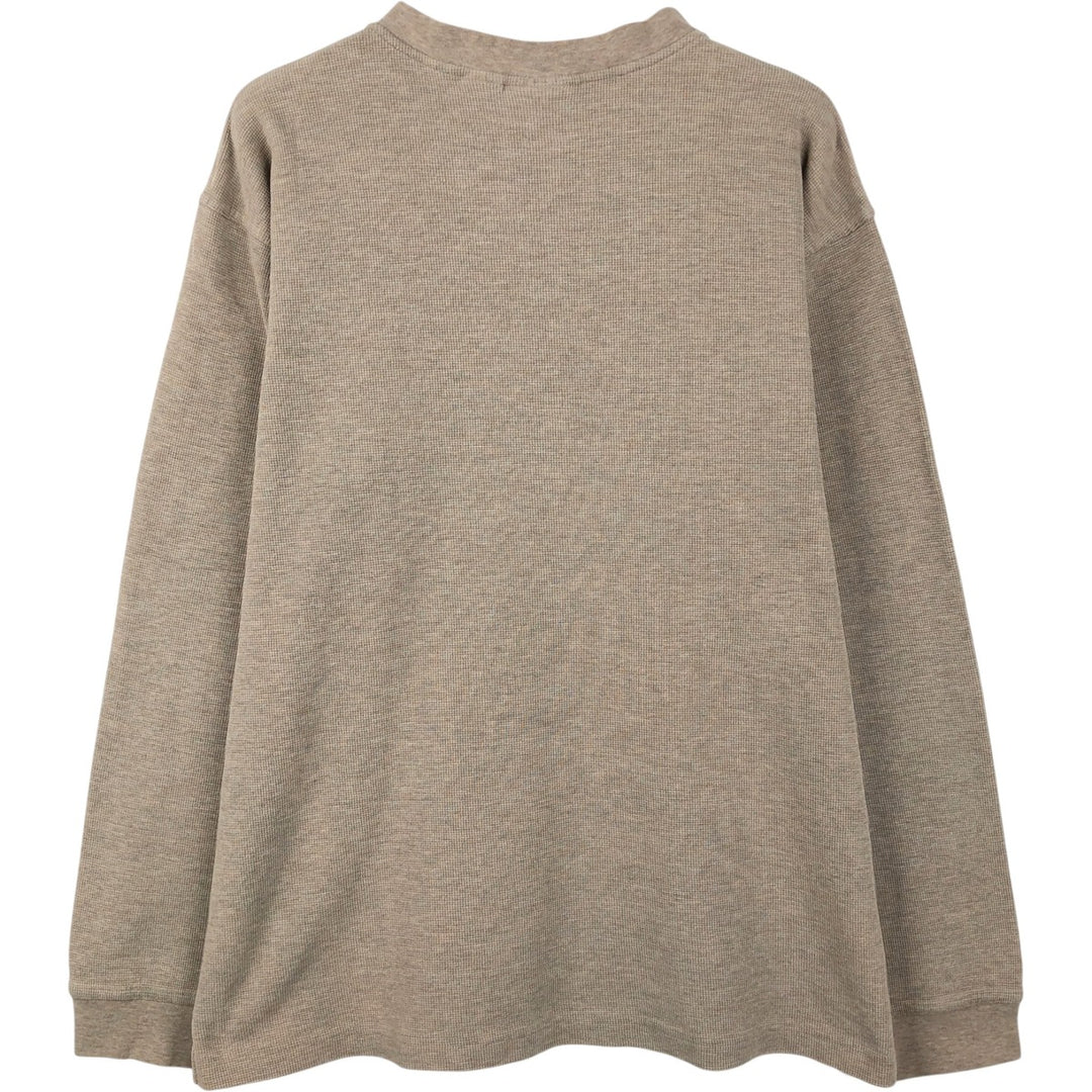 90'S LLBean Henley Neck Thermal Long-Sleeve T-Shirt, Waffle Knit, Men's Size M (Equivalent), Vintage cotton Beige type Vintage Second Hand