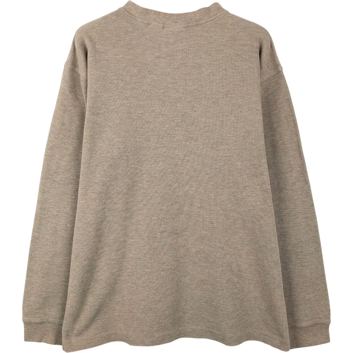 90'S LLBean Henley Neck Thermal Long-Sleeve T-Shirt, Waffle Knit, Men's Size M (Equivalent), Vintage cotton Beige type Vintage Second Hand
