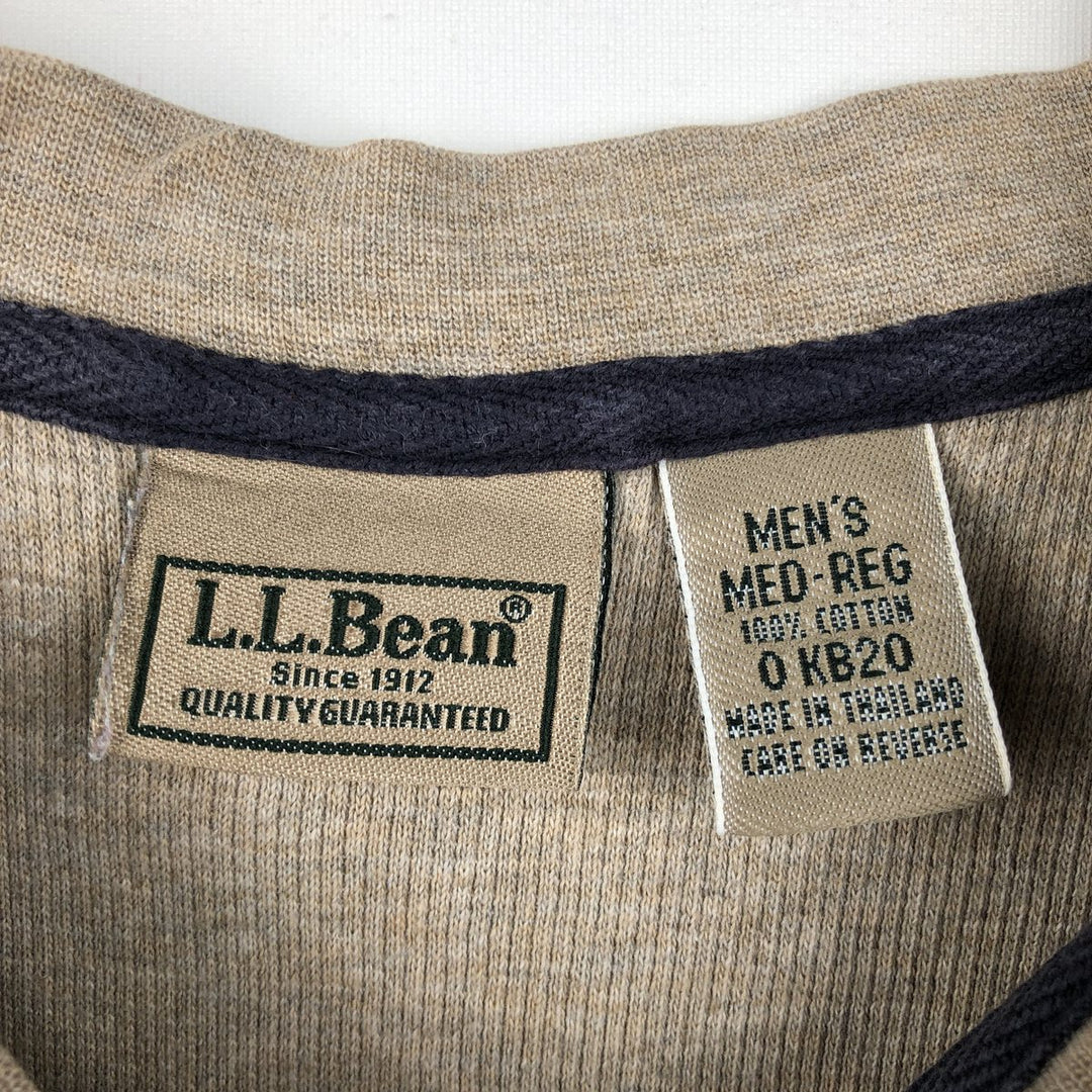 90'S LLBean Henley Neck Thermal Long-Sleeve T-Shirt, Waffle Knit, Men's Size M (Equivalent), Vintage cotton Beige type Vintage Second Hand