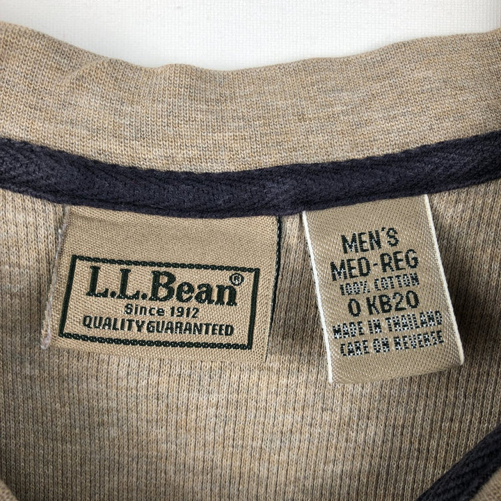 90'S LLBean Henley Neck Thermal Long-Sleeve T-Shirt, Waffle Knit, Men's Size M (Equivalent), Vintage cotton Beige type Vintage Second Hand