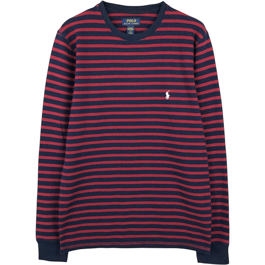 Ralph Lauren POLO RALPH LAUREN SLEEPWEAR Striped Pattern Thermal Long T-Shirt, Waffle, Men's Size L cotton navy blue type Vintage Second Hand