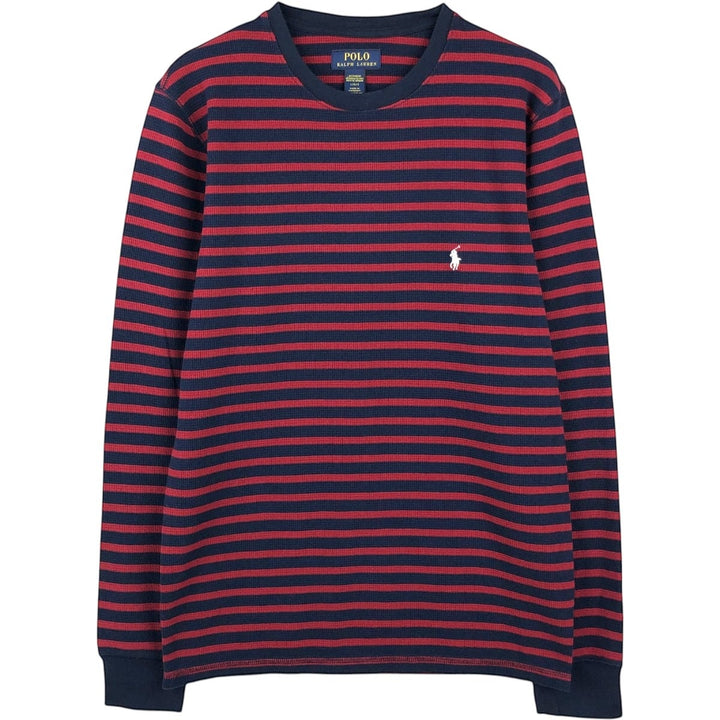Ralph Lauren POLO RALPH LAUREN SLEEPWEAR Striped Pattern Thermal Long T-Shirt, Waffle, Men's Size L cotton navy blue type Vintage Second Hand