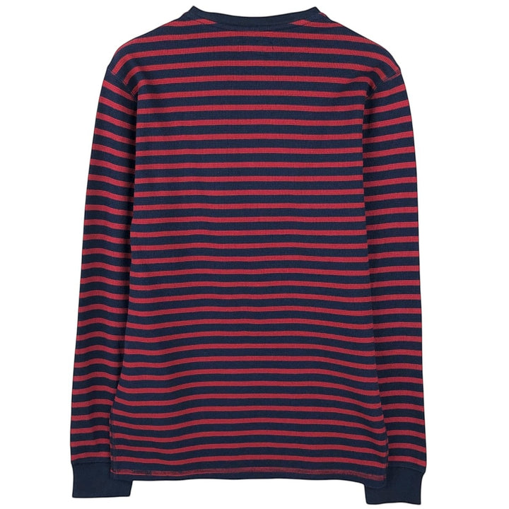 Ralph Lauren POLO RALPH LAUREN SLEEPWEAR Striped Pattern Thermal Long T-Shirt, Waffle, Men's Size L cotton navy blue type Vintage Second Hand