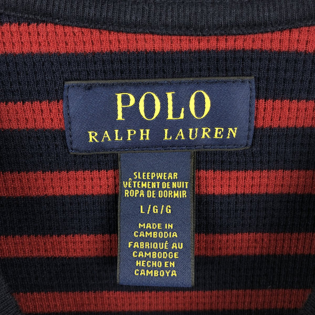Ralph Lauren POLO RALPH LAUREN SLEEPWEAR Striped Pattern Thermal Long T-Shirt, Waffle, Men's Size L cotton navy blue type Vintage Second Hand