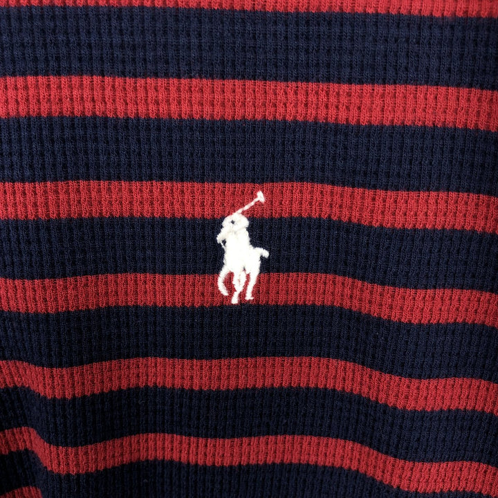 Ralph Lauren POLO RALPH LAUREN SLEEPWEAR Striped Pattern Thermal Long T-Shirt, Waffle, Men's Size L cotton navy blue type Vintage Second Hand