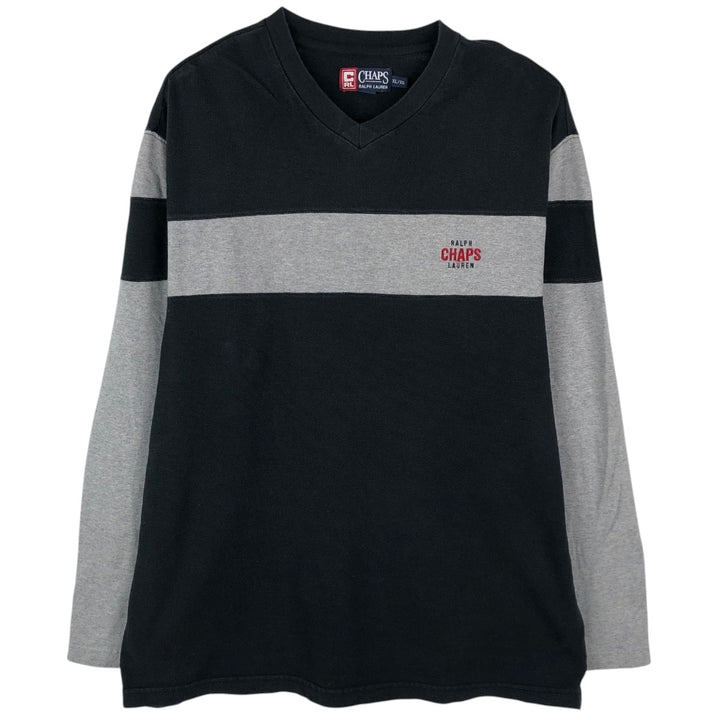 Ralph Lauren CHAPS V-neck thermal long T-shirt, men's size XL cotton black type Vintage Second Hand
