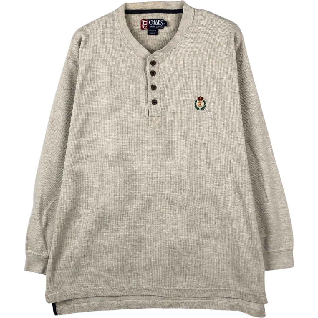 Ralph Lauren CHAPS Henley neck thermal long T-shirt, men's size L cotton white type Vintage Second Hand