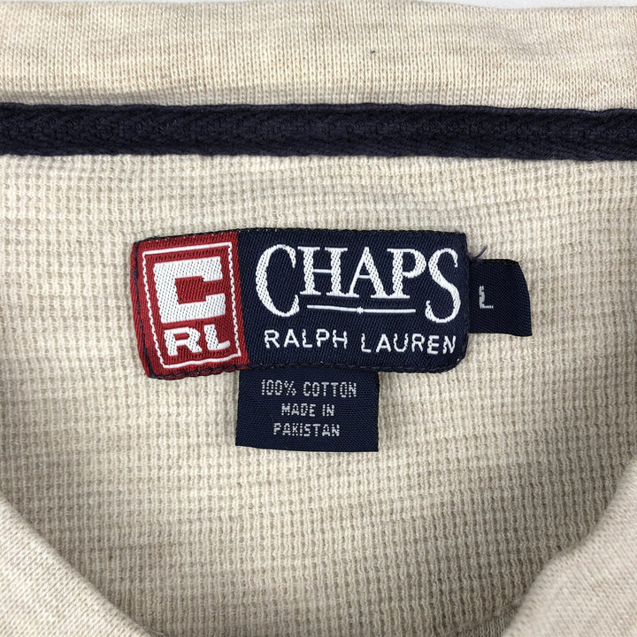 Ralph Lauren CHAPS Henley neck thermal long T-shirt, men's size L cotton white type Vintage Second Hand