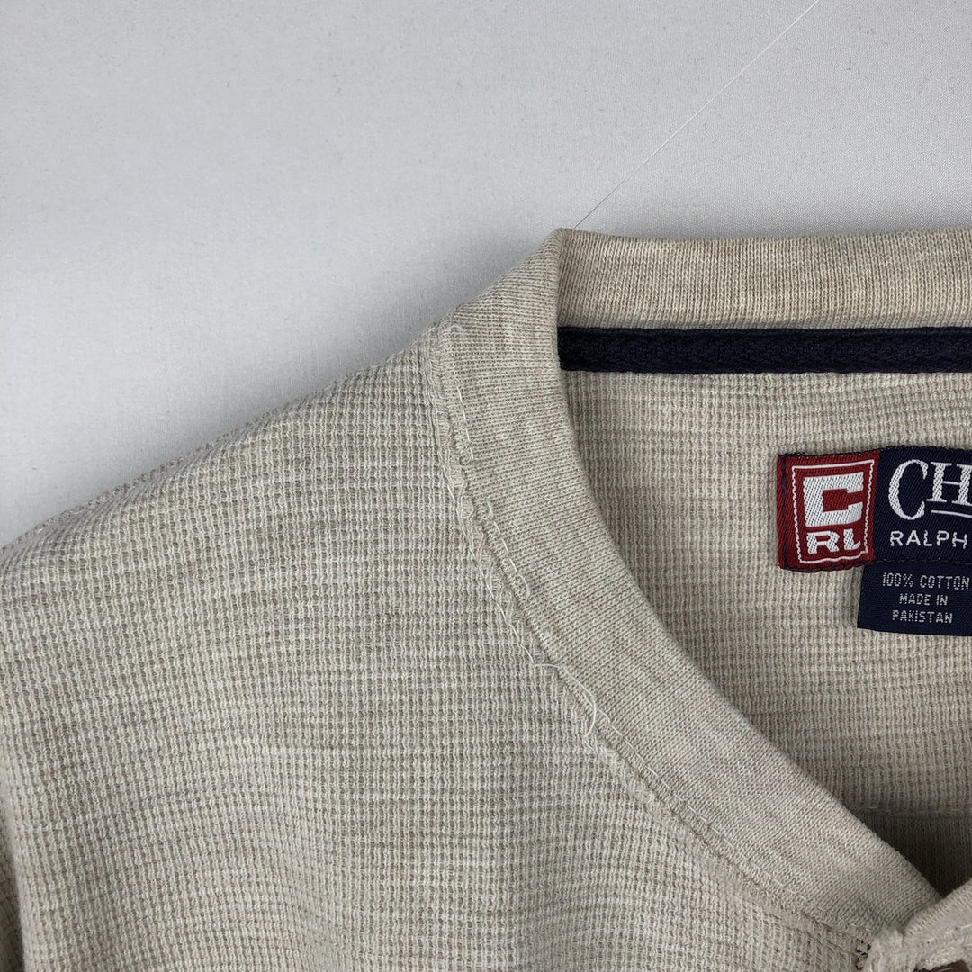 Ralph Lauren CHAPS Henley neck thermal long T-shirt, men's size L cotton white type Vintage Second Hand