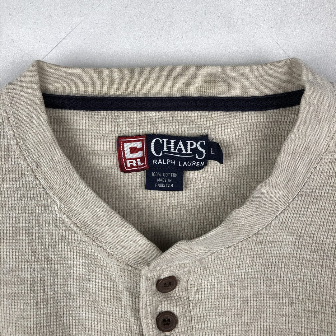 Ralph Lauren CHAPS Henley neck thermal long T-shirt, men's size L cotton white type Vintage Second Hand