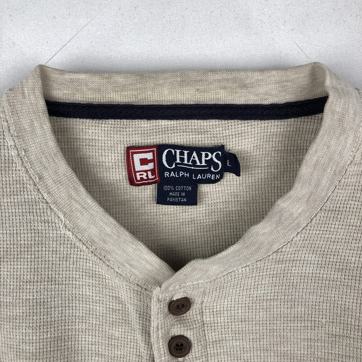 Ralph Lauren CHAPS Henley neck thermal long T-shirt, men's size L cotton white type Vintage Second Hand