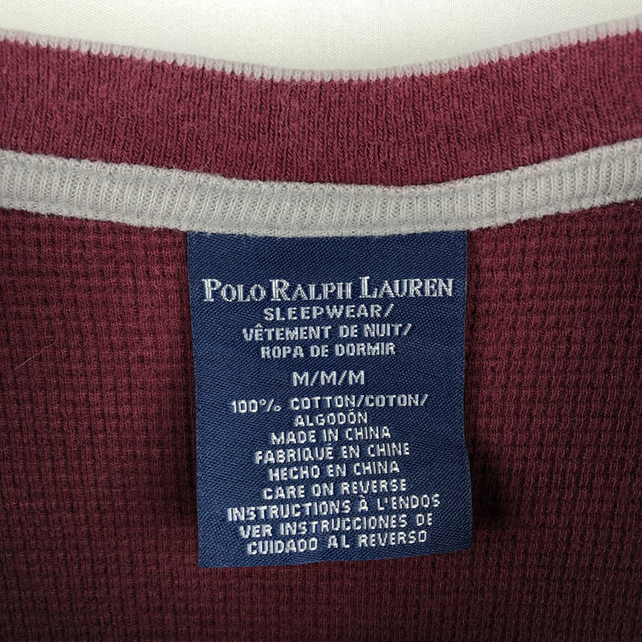 Ralph Lauren POLO RALPH LAUREN SLEEPWEAR Thermal Long T-shirt Waffle Men's M size cotton red type Vintage Second Hand