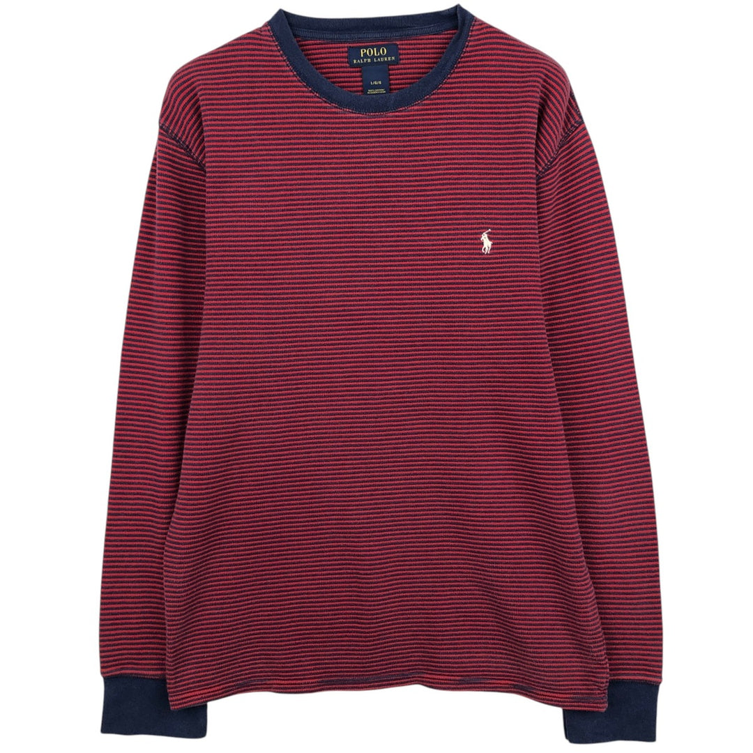 Ralph Lauren POLO RALPH LAUREN Striped Pattern Thermal Long T-Shirt, Men's Size L cotton red type Vintage Second Hand