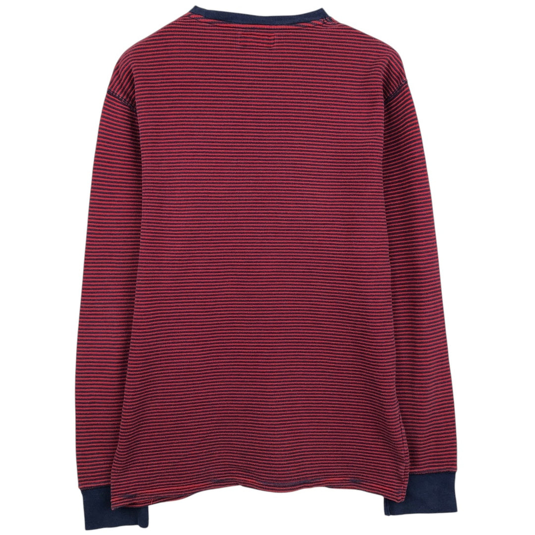 Ralph Lauren POLO RALPH LAUREN Striped Pattern Thermal Long T-Shirt, Men's Size L cotton red type Vintage Second Hand