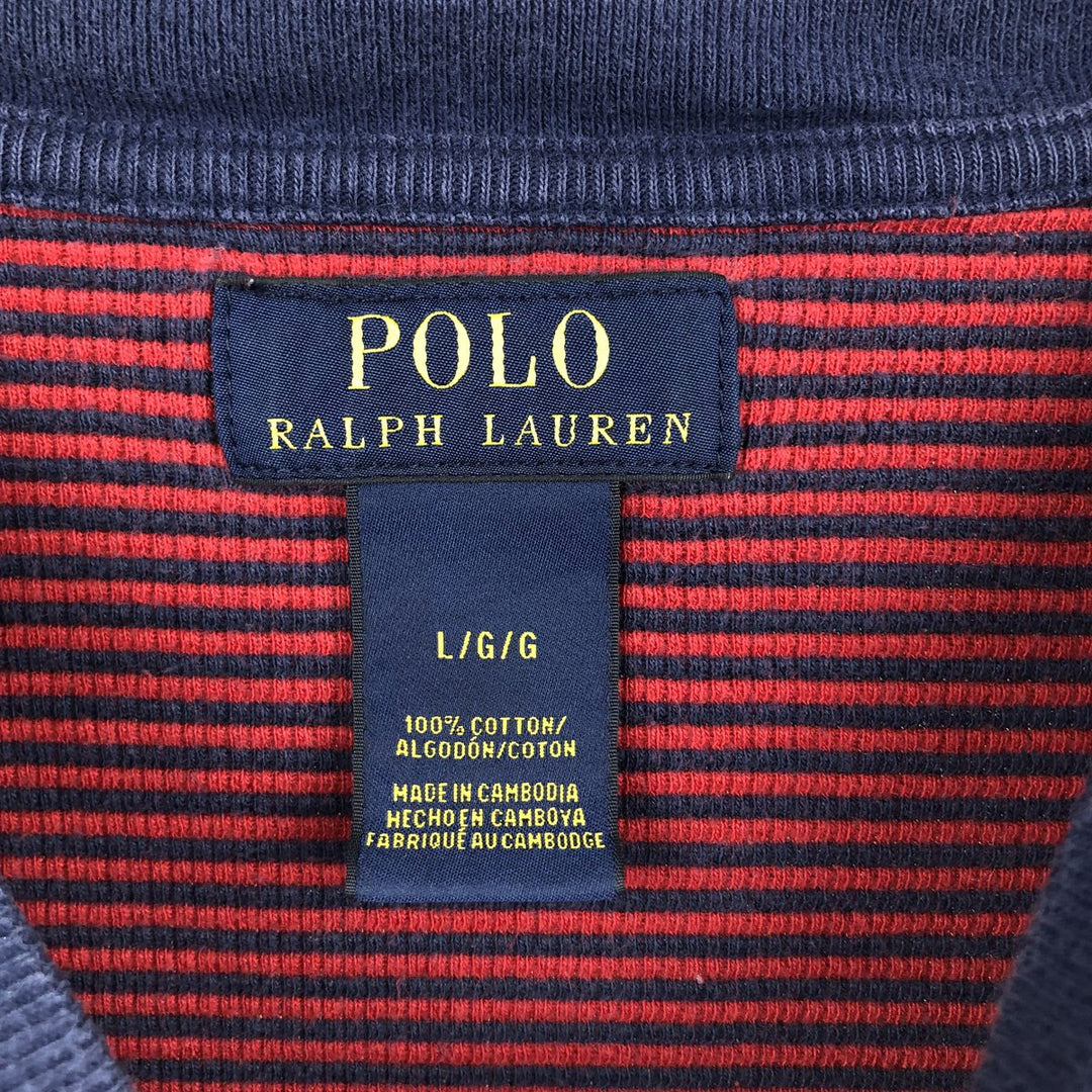 Ralph Lauren POLO RALPH LAUREN Striped Pattern Thermal Long T-Shirt, Men's Size L cotton red type Vintage Second Hand