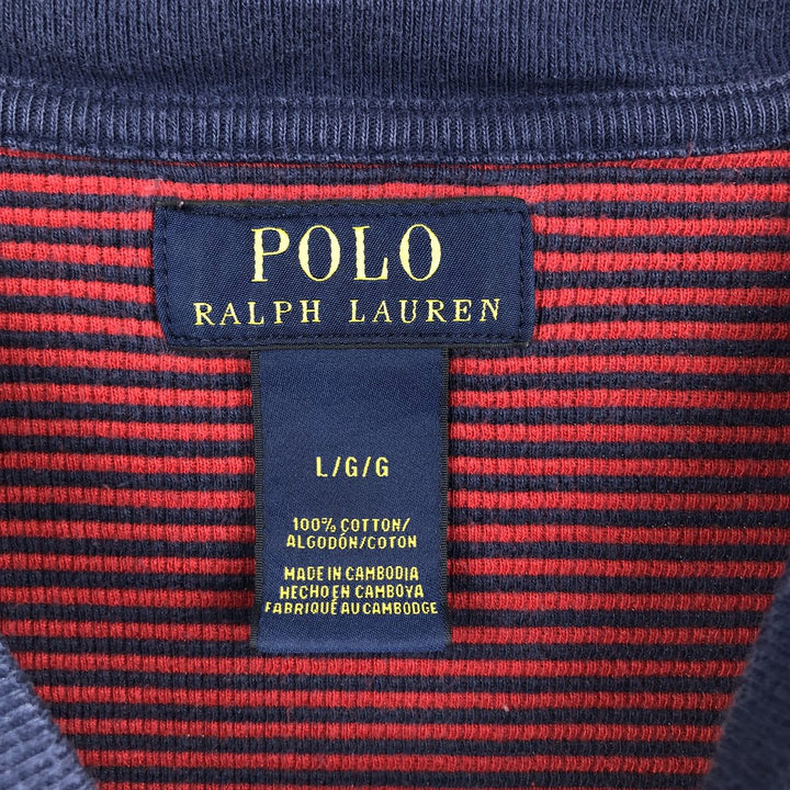 Ralph Lauren POLO RALPH LAUREN Striped Pattern Thermal Long T-Shirt, Men's Size L cotton red type Vintage Second Hand