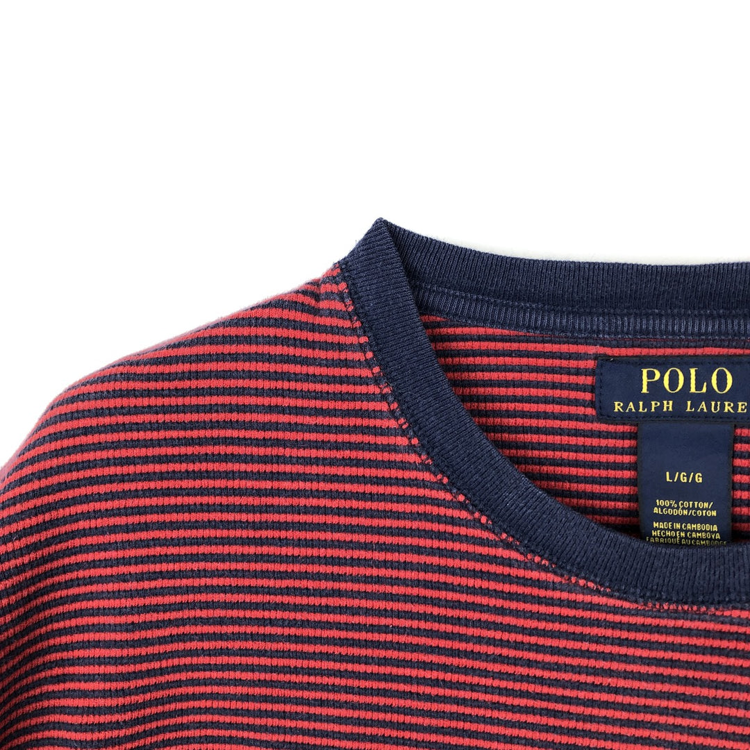 Ralph Lauren POLO RALPH LAUREN Striped Pattern Thermal Long T-Shirt, Men's Size L cotton red type Vintage Second Hand